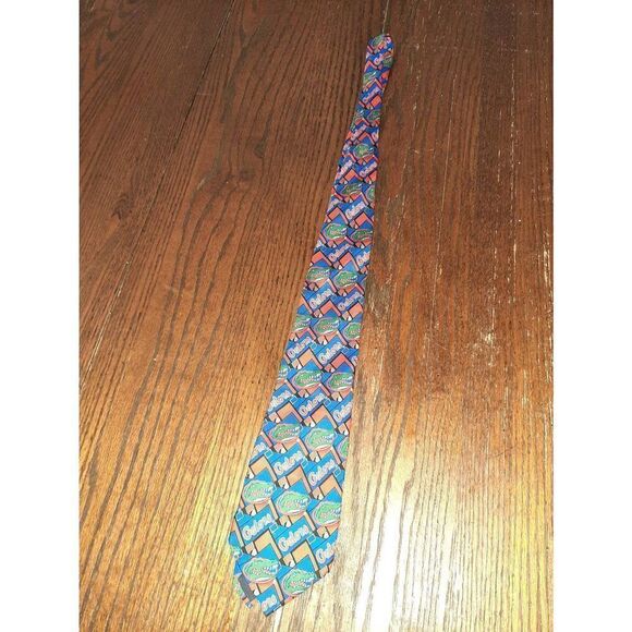 Mens Florida FL Gator 100% Silk Neck Tie Blue, Orange, Green, White - Picture 3 of 4